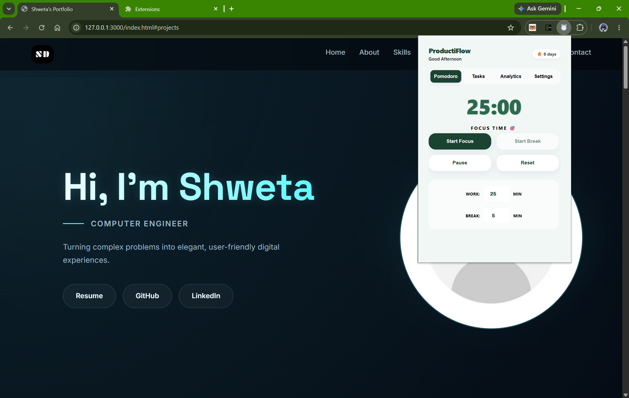 Screenshot of Productiflow Chrome Extension dashboard